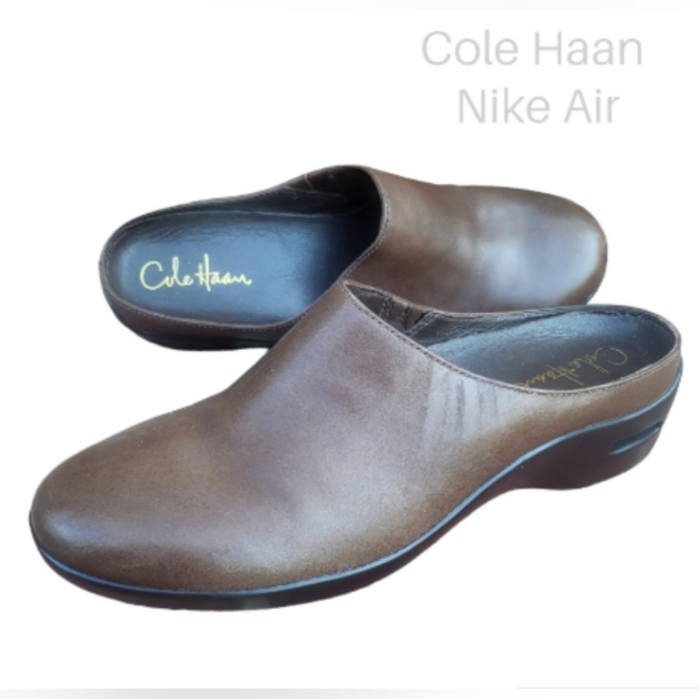 Cole Haan Nike Air Brown Leather Slip On Slide Mule Shoe Loafer Clog Women 8.5